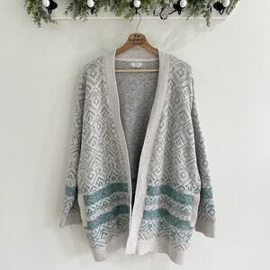 Fat Face Grey Teal Abstract Pattern Open Long Sleeve Classic Cardigan Size 12
